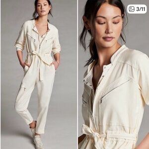Anthropologie Charlize Utility Cream Jumpsuit